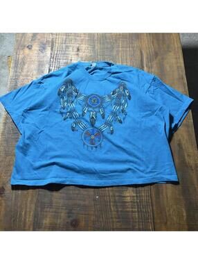 Vintage 90s Native American Dreamcatcher Graphic Crop Top T Shirt Made USA XL
